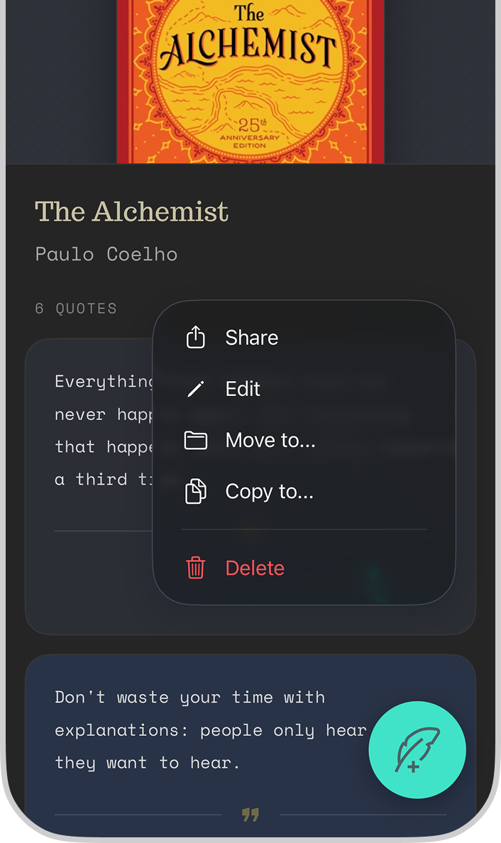 Move and copy quotes contextual menu mockup